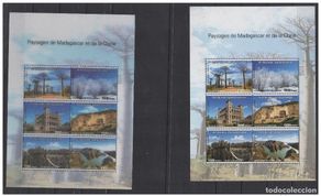 Sellos: Madagascar 2014 China LENTICULAR + HOJA DE BLOQUES NORMAL Bloque Tsingy Baobab